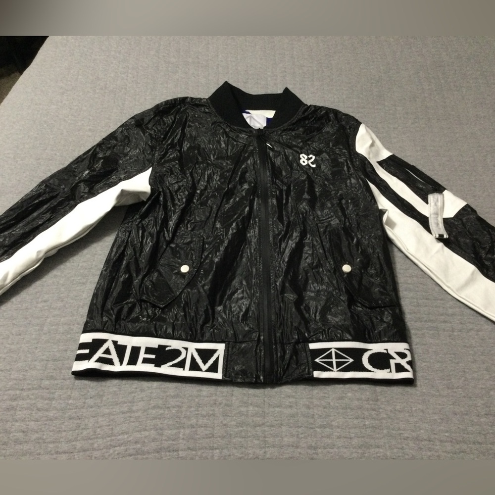 CREATE 2MRW MEN'S BOMBER JACKET CS9627 Blk/Wht - Picture 2 of 9